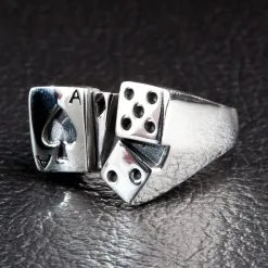 Bikerringshop Sterling Silver Card Dice Lucky Ring -Outlet Rings Store 08 0084