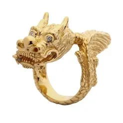 Bikerringshop 14K Yellow Gold Dragon Ring