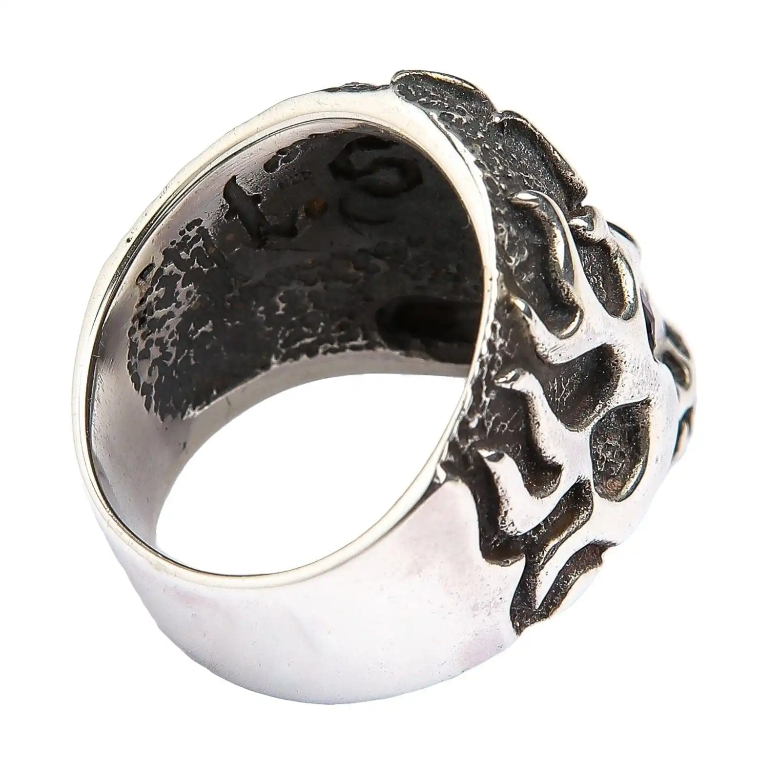 Bikerringshop Sterling Silver Blue Sapphire Eyes Flame Skull Ring 10 Bikerringshop Sterling Silver Blue Sapphire Eyes Flame Skull Ring - Image 8