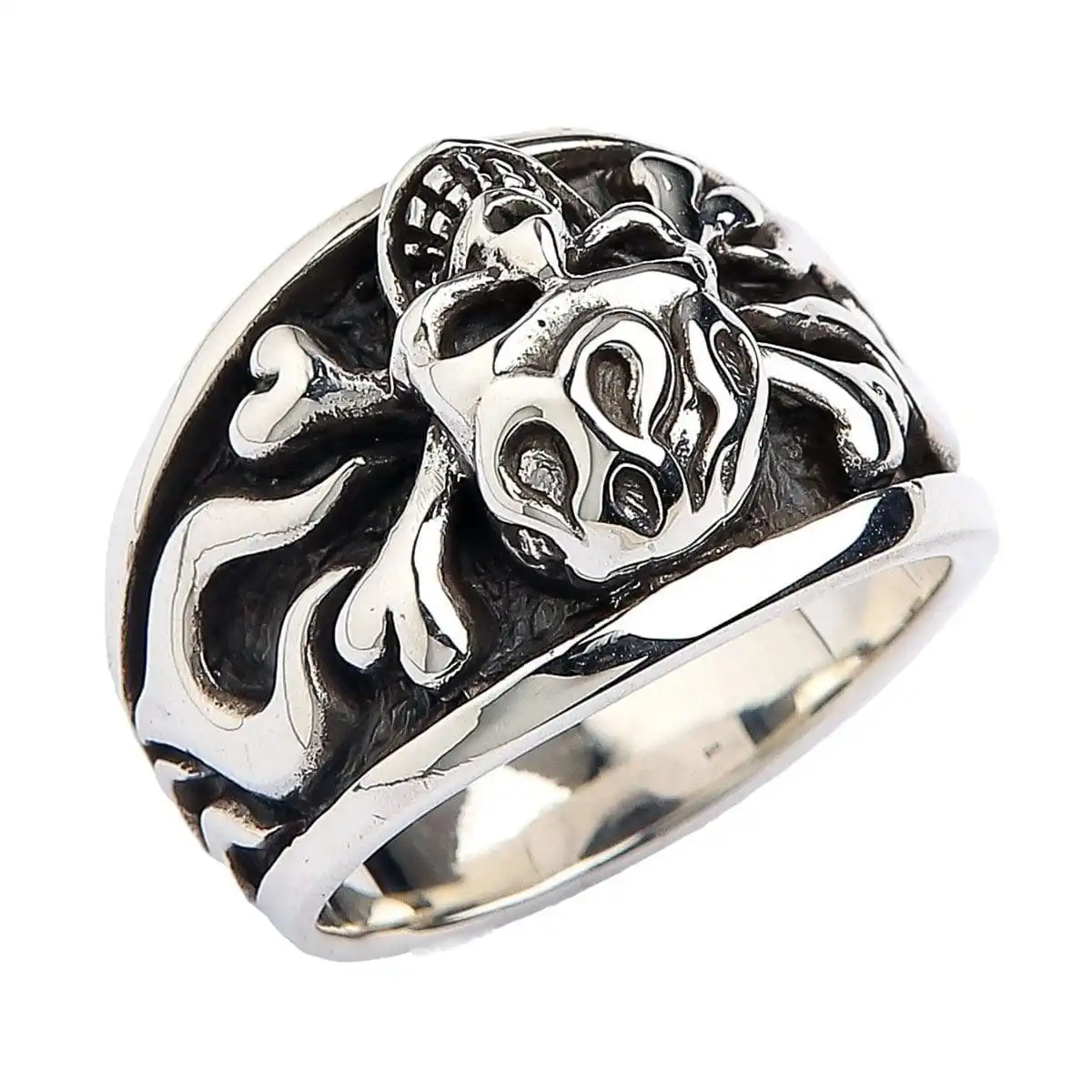 Bikerringshop Sterling Silver Flame Skull Crossbones Ring 8 Bikerringshop Sterling Silver Flame Skull Crossbones Ring - Image 6
