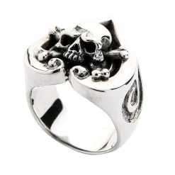 Bikerringshop 925 Sterling Silver Crossbones Heart Ace Skull Ring -Outlet Rings Store 925 Sterling Silver Crossbones Heart Ace Skull Ring 3