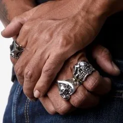 Bikerringshop 925 Sterling Silver Crossbones Heart Ace Skull Ring -Outlet Rings Store 925 Sterling Silver Crossbones Heart Ace Skull Rings