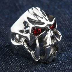 Bikerringshop Sterling Silver Red Eyes Skull Fang Devil Biker Ring 18 Bikerringshop Sterling Silver Red Eyes Skull Fang Devil Biker Ring -Outlet Rings Store 925 silver skull devil biker ring 3