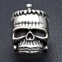 Bikerringshop 925 Sterling Silver Frankenstein Mens Skull Ring