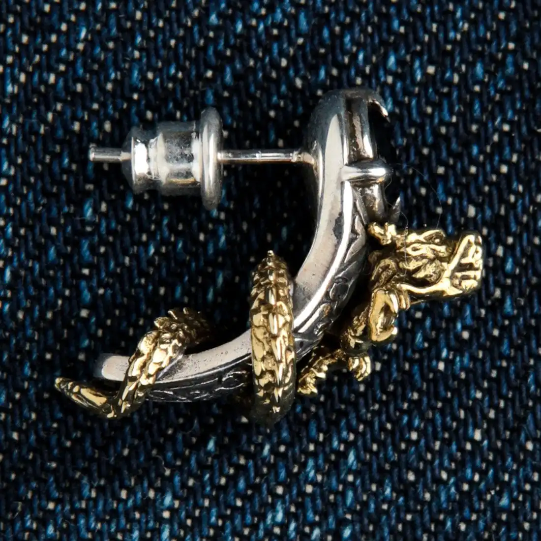 Bikerringshop 925 Sterling Silver Gold Brass Dragon Stud Earring 4 Bikerringshop 925 Sterling Silver Gold Brass Dragon Stud Earring - Image 2