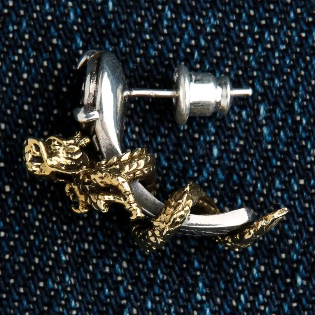 Bikerringshop 925 Sterling Silver Gold Brass Dragon Stud Earring 3 Bikerringshop 925 Sterling Silver Gold Brass Dragon Stud Earring