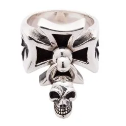 Bikerringshop Punk Dangle Sterling Silver Cross Skull Ring -Outlet Rings Store BKR012019 06 9179