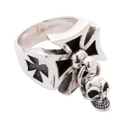 Bikerringshop Punk Dangle Sterling Silver Cross Skull Ring -Outlet Rings Store BKR012019 06 9181
