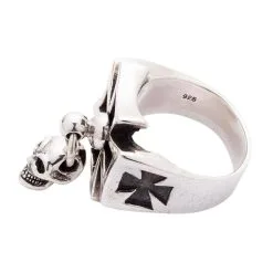Bikerringshop Punk Dangle Sterling Silver Cross Skull Ring -Outlet Rings Store BKR012019 06 9185