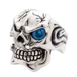 Bikerringshop Sterling Silver Blue Topaz Eye Mafia Skull Ring 13 Bikerringshop Sterling Silver Blue Topaz Eye Mafia Skull Ring -Outlet Rings Store BKR012019 12 9517