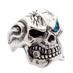 Bikerringshop Sterling Silver Blue Topaz Eye Mafia Skull Ring 14 Bikerringshop Sterling Silver Blue Topaz Eye Mafia Skull Ring -Outlet Rings Store BKR012019 12 9519