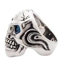 Bikerringshop Sterling Silver Blue Topaz Eye Mafia Skull Ring 16 Bikerringshop Sterling Silver Blue Topaz Eye Mafia Skull Ring -Outlet Rings Store BKR012019 12 9521