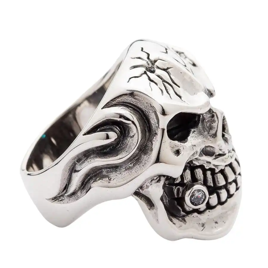 Bikerringshop Sterling Silver Blue Topaz Eye Mafia Skull Ring 9 Bikerringshop Sterling Silver Blue Topaz Eye Mafia Skull Ring - Image 7