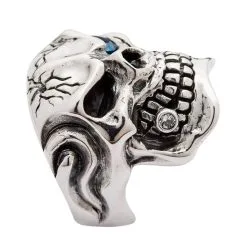 Bikerringshop Sterling Silver Blue Topaz Eye Mafia Skull Ring 19 Bikerringshop Sterling Silver Blue Topaz Eye Mafia Skull Ring -Outlet Rings Store BKR012019 12 9556
