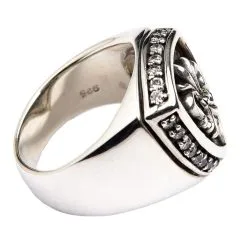 Bikerringshop Sterling Silver Diamond Fleur De Lis Rings -Outlet Rings Store BKR022023 17 0078