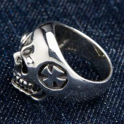 Bikerringshop Blue Eyes Skull Sterling Silver Ring -Outlet Rings Store BKR022023 26 0716