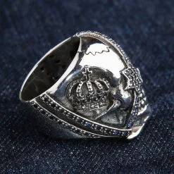 Bikerringshop Sterling Silver Sapphire Crown Pirate Skull Rings 16 Bikerringshop Sterling Silver Sapphire Crown Pirate Skull Rings -Outlet Rings Store BRK052022 06 3603