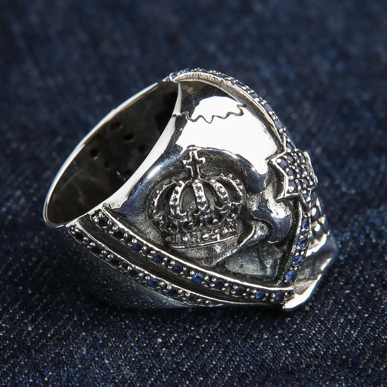 Bikerringshop Sterling Silver Sapphire Crown Pirate Skull Rings 9 Bikerringshop Sterling Silver Sapphire Crown Pirate Skull Rings - Image 7