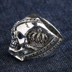 Bikerringshop Sterling Silver Sapphire Crown Pirate Skull Rings 15 Bikerringshop Sterling Silver Sapphire Crown Pirate Skull Rings -Outlet Rings Store BRK052022 06 3604