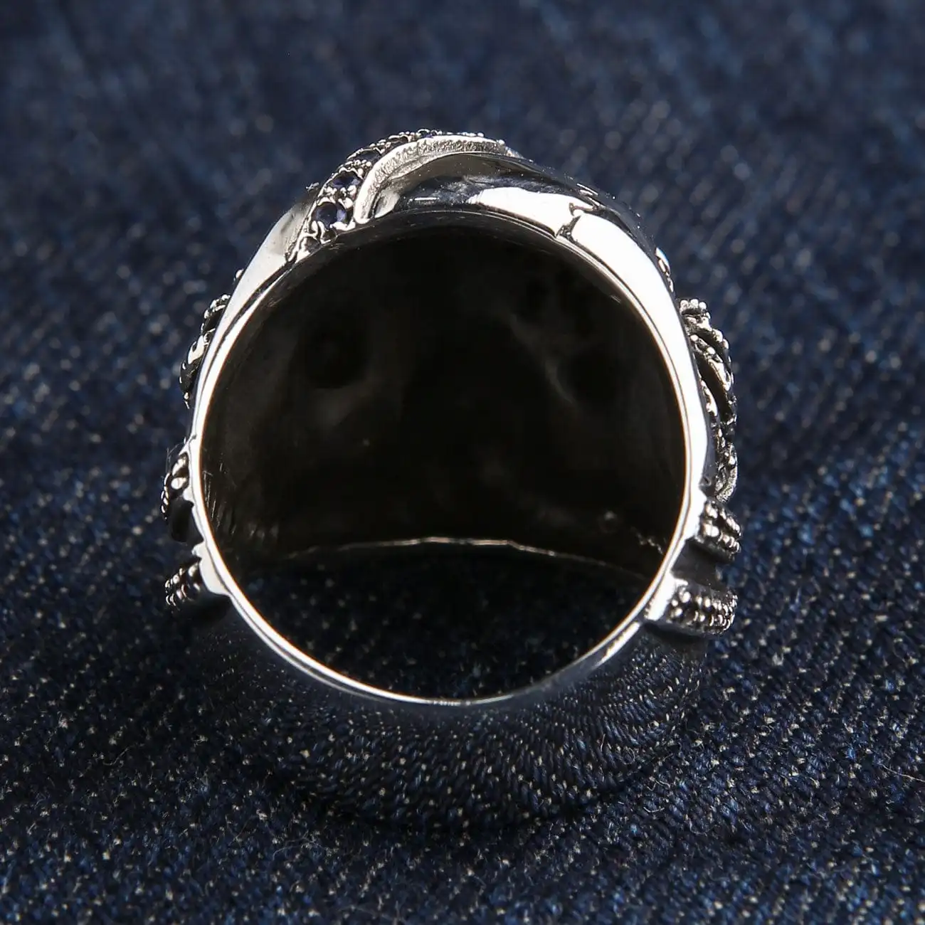 Bikerringshop Sterling Silver Sapphire Crown Pirate Skull Rings 10 Bikerringshop Sterling Silver Sapphire Crown Pirate Skull Rings - Image 8