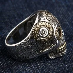 Bikerringshop Sterling Silver Gold Brass Sugar Skull Ring -Outlet Rings Store BRK052022 09 3582