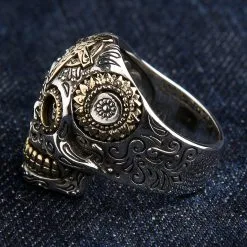 Bikerringshop Sterling Silver Gold Brass Sugar Skull Ring -Outlet Rings Store BRK052022 09 3583