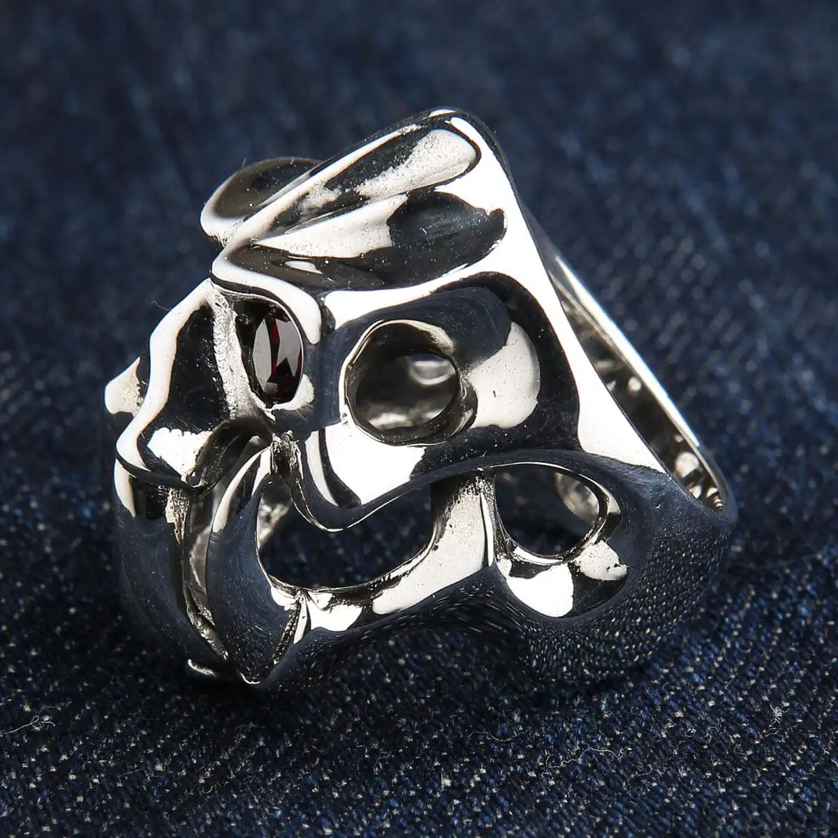 Bikerringshop Sterling Silver Red Eyes Skull Fang Devil Biker Ring 8 Bikerringshop Sterling Silver Red Eyes Skull Fang Devil Biker Ring - Image 6