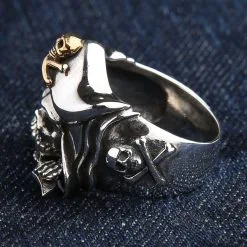 Bikerringshop Sterling Silver Jack Sparrow Crossbones Pirate Skull Ring -Outlet Rings Store BRK052022 17 3651