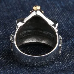 Bikerringshop Sterling Silver Jack Sparrow Crossbones Pirate Skull Ring -Outlet Rings Store BRK052022 17 3652