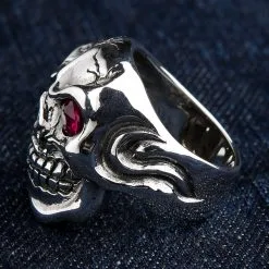 Bikerringshop Sterling Silver Ruby Red Eye Mafia Skull Ring -Outlet Rings Store BRK052022 30 3760