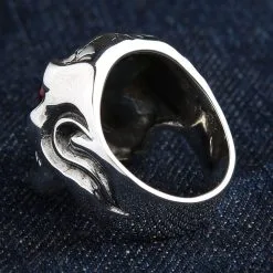 Bikerringshop Sterling Silver Ruby Red Eye Mafia Skull Ring -Outlet Rings Store BRK052022 30 3763