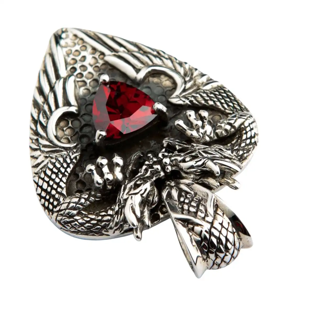 Bikerringshop Sterling Silver Knight Garnet Dragon Pendant 9 Bikerringshop Sterling Silver Knight Garnet Dragon Pendant - Image 7