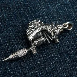 Bikerringshop Sterling Silver Diamond Skull Dragon Tattoo Machine Gun Pendant -Outlet Rings Store BRK062022 16 5600