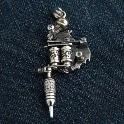 Bikerringshop Sterling Silver Diamond Skull Dragon Tattoo Machine Gun Pendant -Outlet Rings Store BRK062022 16 5606
