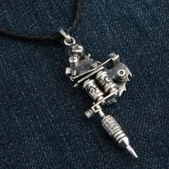 Bikerringshop Sterling Silver Diamond Skull Dragon Tattoo Machine Gun Pendant -Outlet Rings Store BRK062022 16 5617