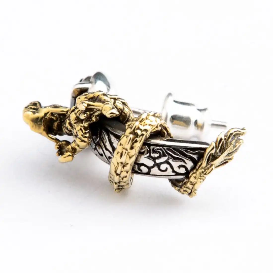 Bikerringshop 925 Sterling Silver Gold Brass Dragon Stud Earring 6 Bikerringshop 925 Sterling Silver Gold Brass Dragon Stud Earring - Image 4