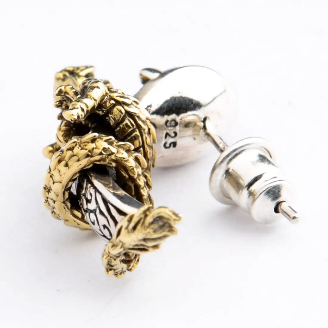 Bikerringshop 925 Sterling Silver Gold Brass Dragon Stud Earring 9 Bikerringshop 925 Sterling Silver Gold Brass Dragon Stud Earring - Image 7
