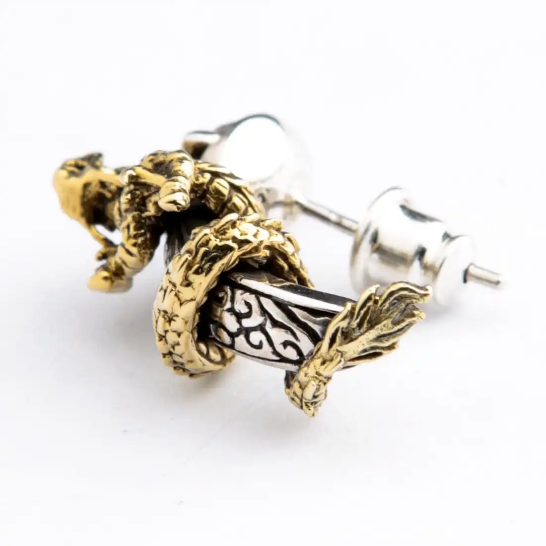 Bikerringshop 925 Sterling Silver Gold Brass Dragon Stud Earring 10 Bikerringshop 925 Sterling Silver Gold Brass Dragon Stud Earring - Image 8