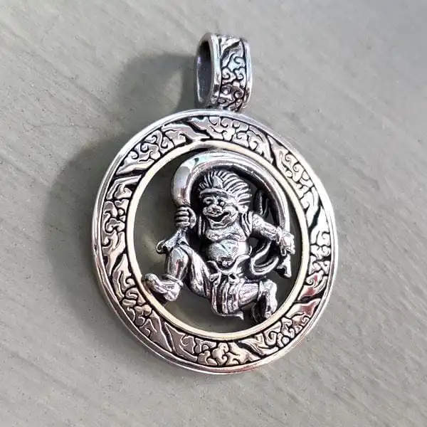 Bikerringshop Sterling Silver Japanese Fujin Wind God Medal Pendant 4 Bikerringshop Sterling Silver Japanese Fujin Wind God Medal Pendant - Image 2
