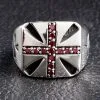 Bikerringshop Sterling Silver Garnet Cross Biker Rings -Outlet Rings Store Garnet Cross Biker Ring