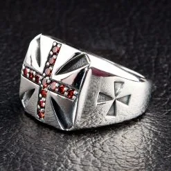 Bikerringshop Sterling Silver Garnet Cross Biker Rings -Outlet Rings Store Garnet Cross Biker Ring 2