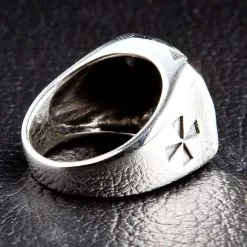 Bikerringshop Sterling Silver Garnet Cross Biker Rings -Outlet Rings Store Garnet Cross Biker Ring 4