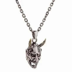 Bikerringshop Japanese Hannya Mask Devil Gothic Pendant Skull Necklace -Outlet Rings Store Hannya mask skull necklace 2