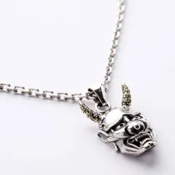 Bikerringshop Japanese Hannya Mask Devil Gothic Pendant Skull Necklace -Outlet Rings Store Hannya mask skull necklace 4