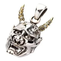 Bikerringshop Japanese Hannya Mask Devil Gothic Pendant Skull Necklace -Outlet Rings Store Hannya mask skull pendant 2