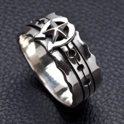 Bikerringshop Sterling Silver Band Horseshoes Star Rings -Outlet Rings Store Horseshoes Star Ring 2