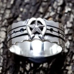 Bikerringshop Sterling Silver Band Horseshoes Star Rings