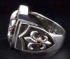 Bikerringshop Sterling Silver Gothic Garnet Fleur De Lis Ring 10 Bikerringshop Sterling Silver Gothic Garnet Fleur De Lis Ring -Outlet Rings Store IMG 0483