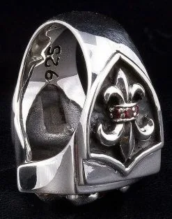 Bikerringshop Sterling Silver Gothic Garnet Fleur De Lis Ring 11 Bikerringshop Sterling Silver Gothic Garnet Fleur De Lis Ring -Outlet Rings Store IMG 0490