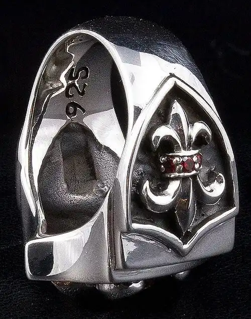 Bikerringshop Sterling Silver Gothic Garnet Fleur De Lis Ring 7 Bikerringshop Sterling Silver Gothic Garnet Fleur De Lis Ring - Image 5